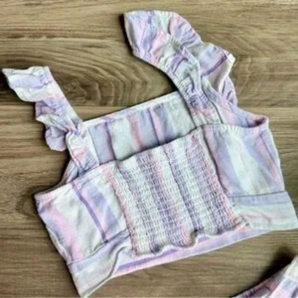 Olivia Kay Girls Set Ruffle Crop Top and Wide Leg Pants Pastel Stripes Size L/XL